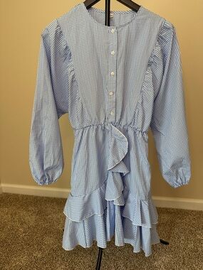 Women’s Blue Gingham Ruffle Dress